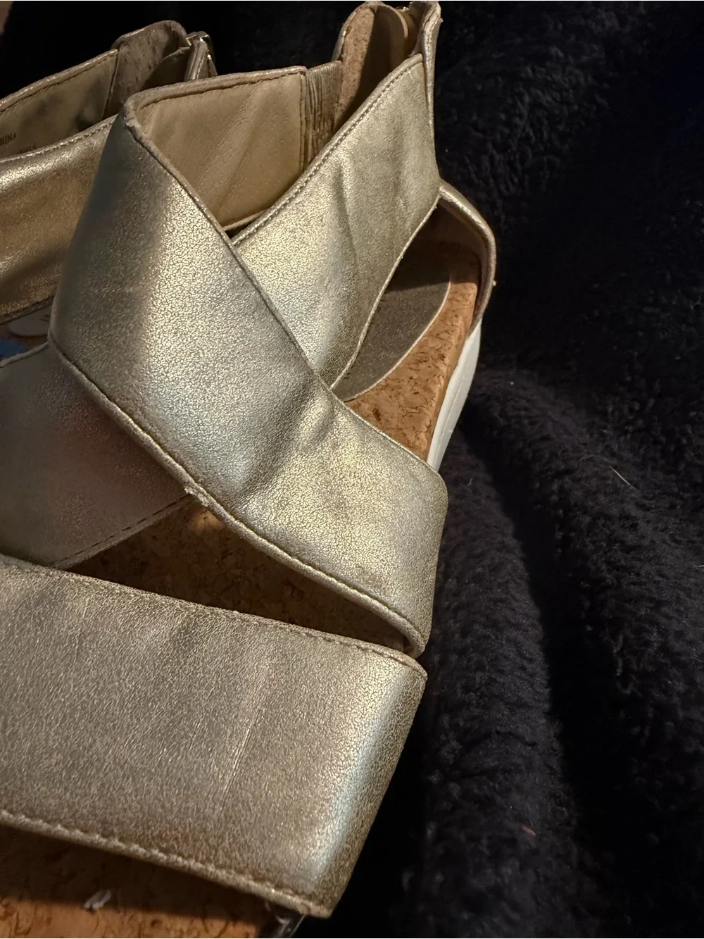 Adrienne Vittadini 'Claud' Sport Flatform Gold Zip Back Comfort Sandal Size 7.5